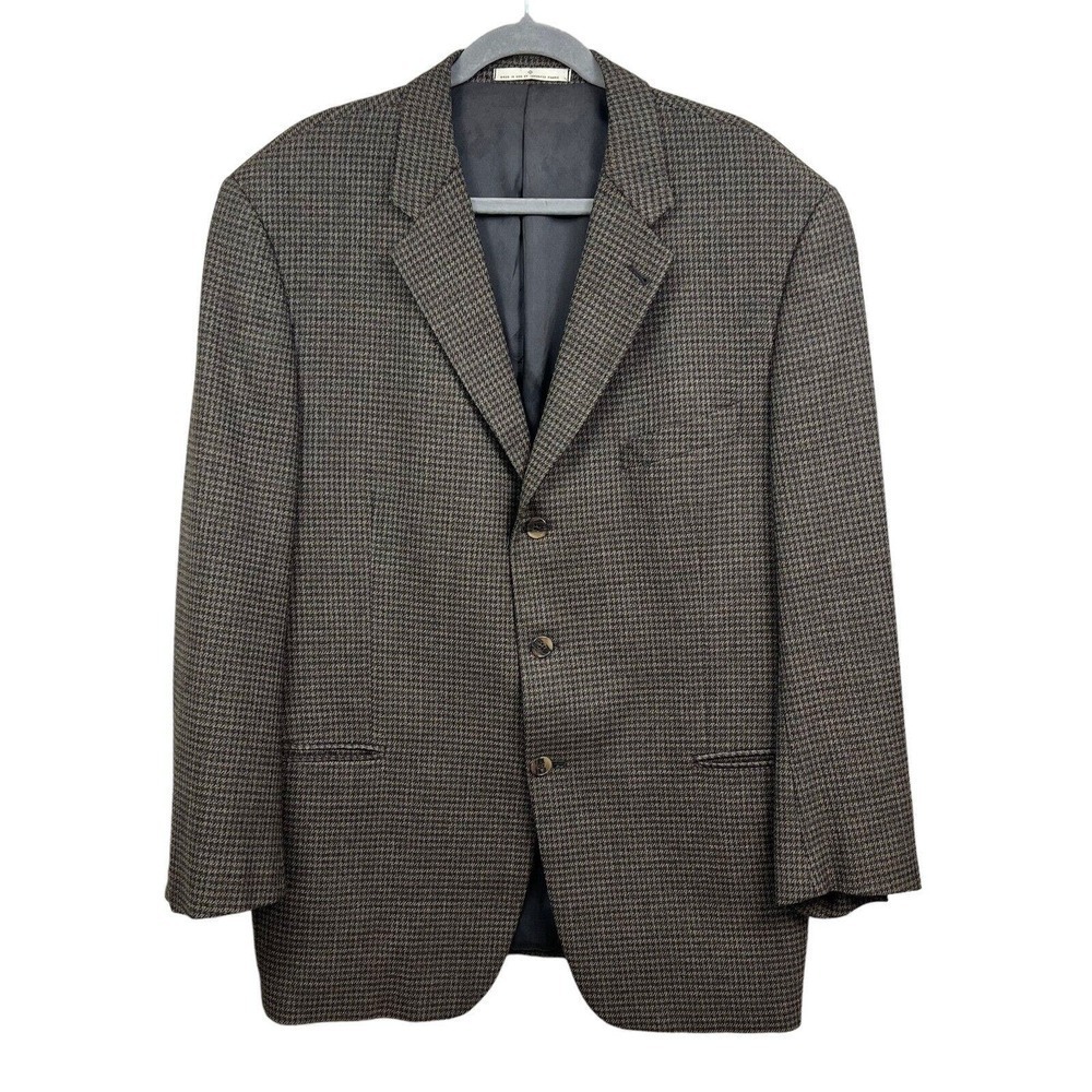 Joseph Abboud‎ Sport Coat Jacket Wool Houndstooth Three Button Brown Men Sz 44R